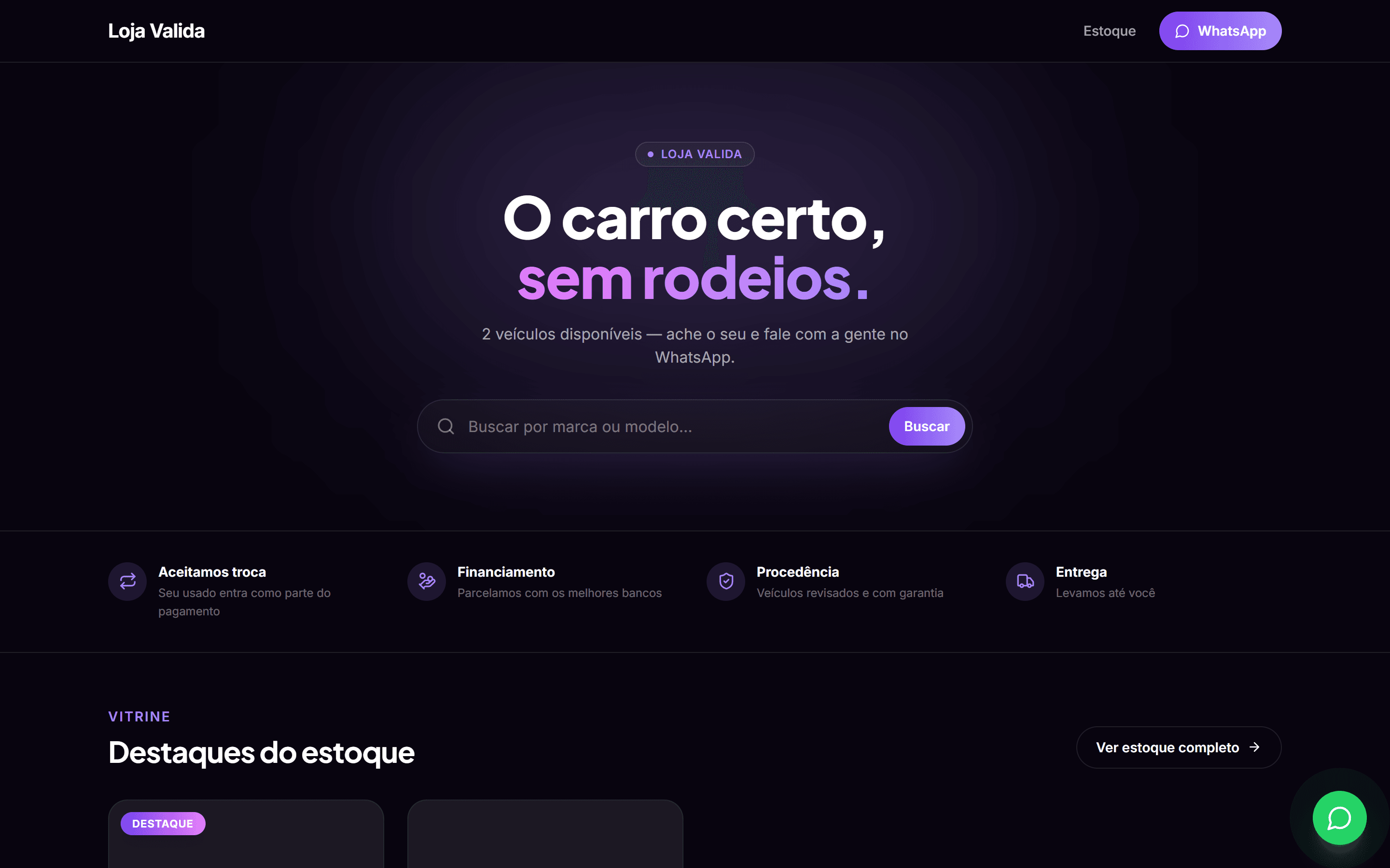 Site de uma revenda publicado na AceleraVH